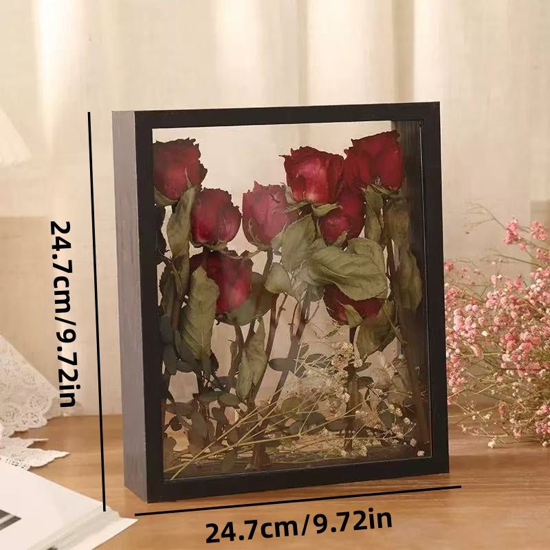 [DFC]10-inch Double-sided Transparent Hollow Dried Flower Photo Frame, Diy Preserved Flower Rose Photo Frame And Picture Frame Display Stand Valentine's Day And Thanksgiving Gifts