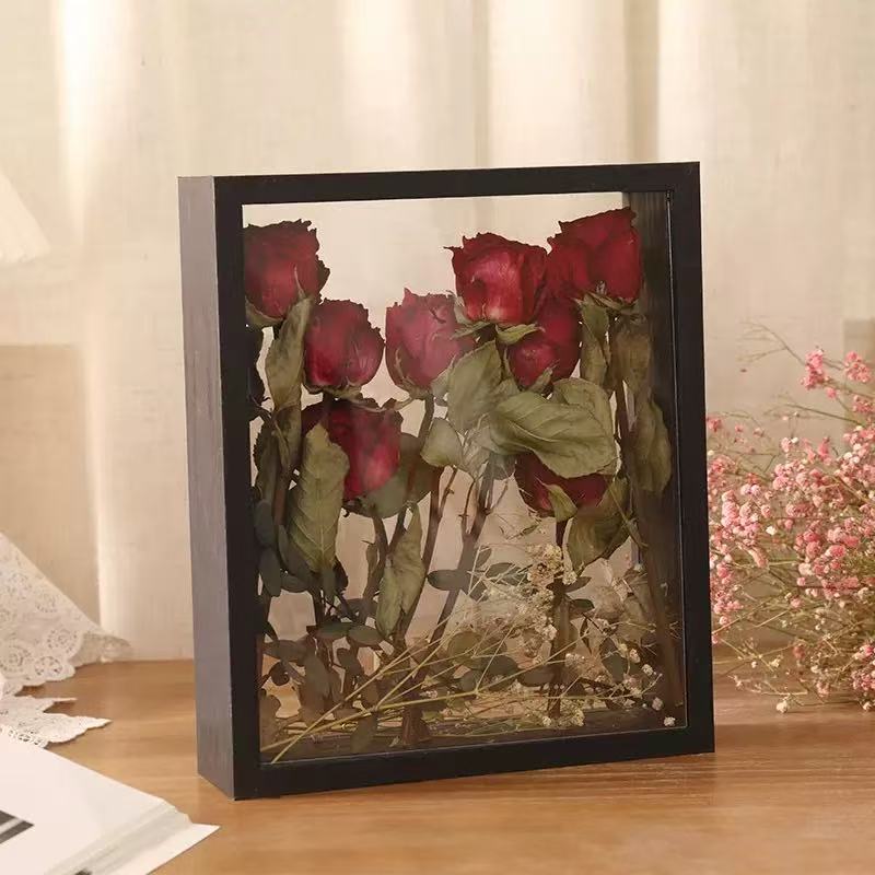 [DFC]10-inch Double-sided Transparent Hollow Dried Flower Photo Frame, Diy Preserved Flower Rose Photo Frame And Picture Frame Display Stand Valentine's Day And Thanksgiving Gifts