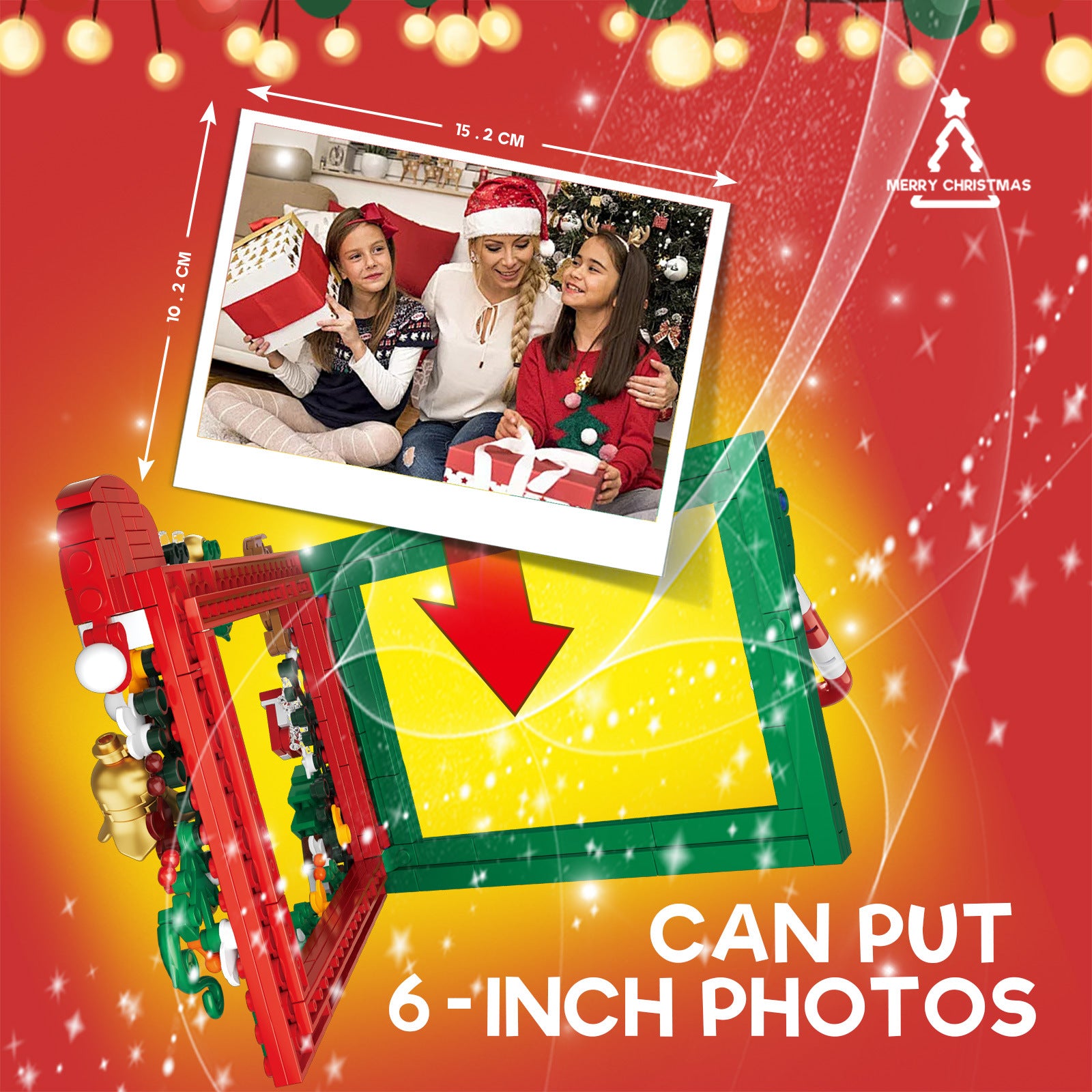 Customizable Santa Birthday Building Block Photo Frame - Compatible with Lego Small Bricks, Must-have for Holiday Decor