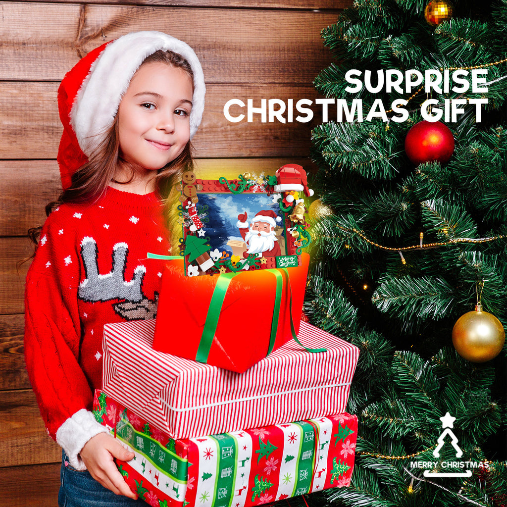 Customizable Santa Birthday Building Block Photo Frame - Compatible with Lego Small Bricks, Must-have for Holiday Decor