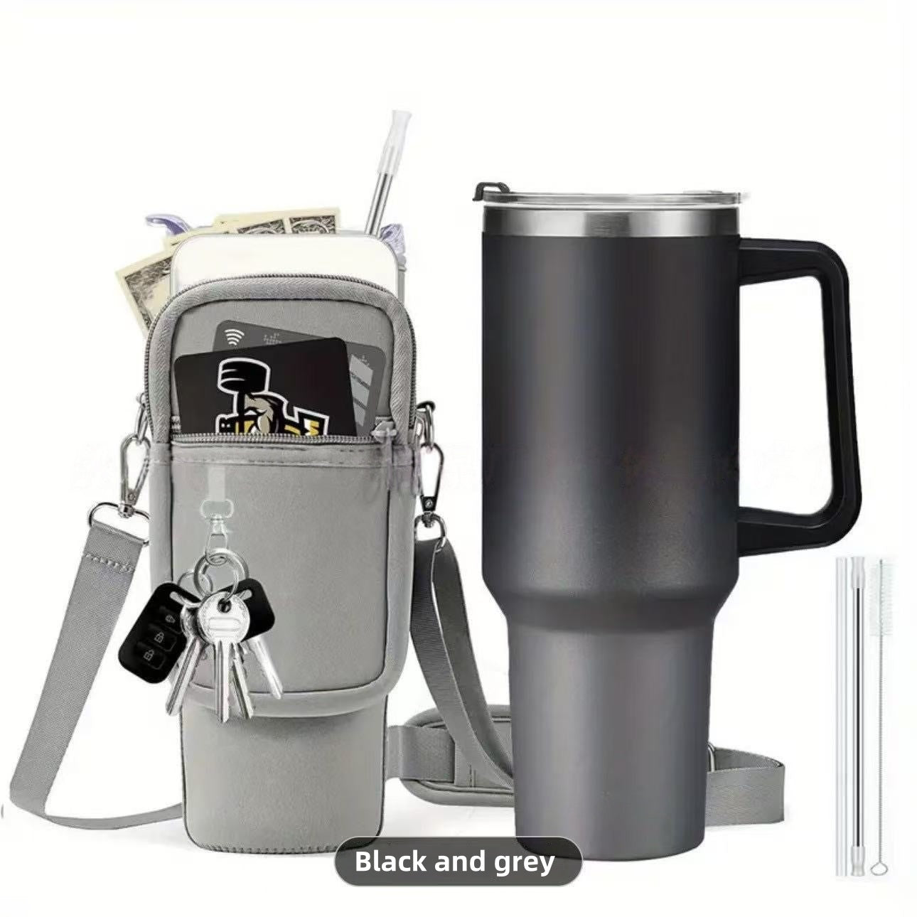 [DFC]40oz Handle Cup With Bag For Storage,Water Cup With Straw,Large-capacity Car Cup, Stainless Steel Insulated Cup,Water Cup