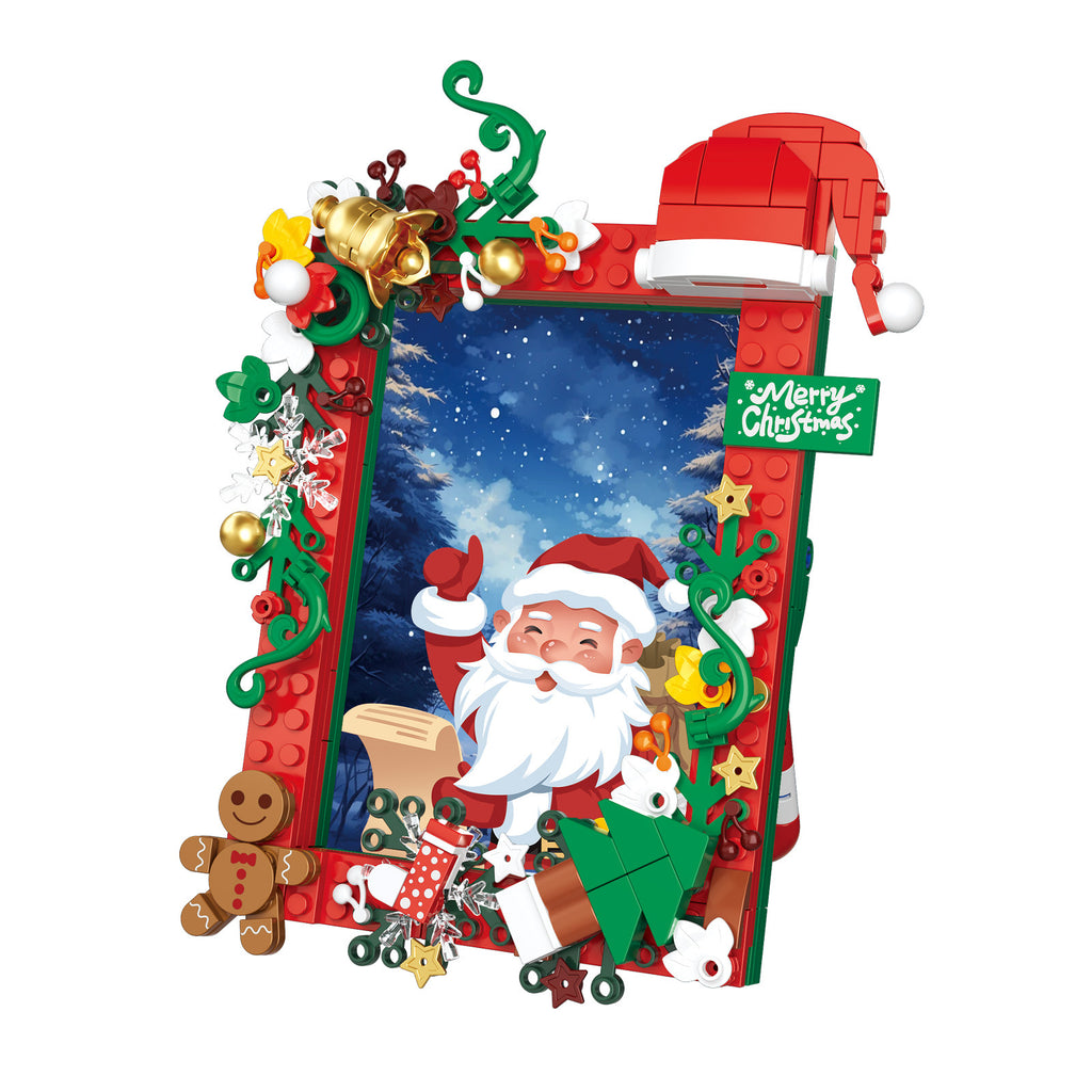 Customizable Santa Birthday Building Block Photo Frame - Compatible with Lego Small Bricks, Must-have for Holiday Decor