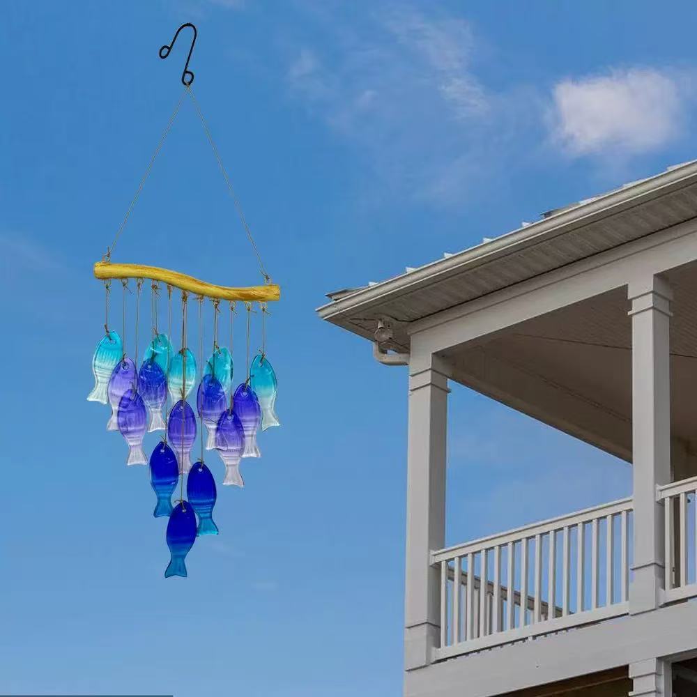[DFC]Courtyard Wind Chimes, Hot-melt Glass, Colorful Fish, Colorful Leaves, Creative Hanging Home Decorations, Ornaments And Gifts, New Home Gift