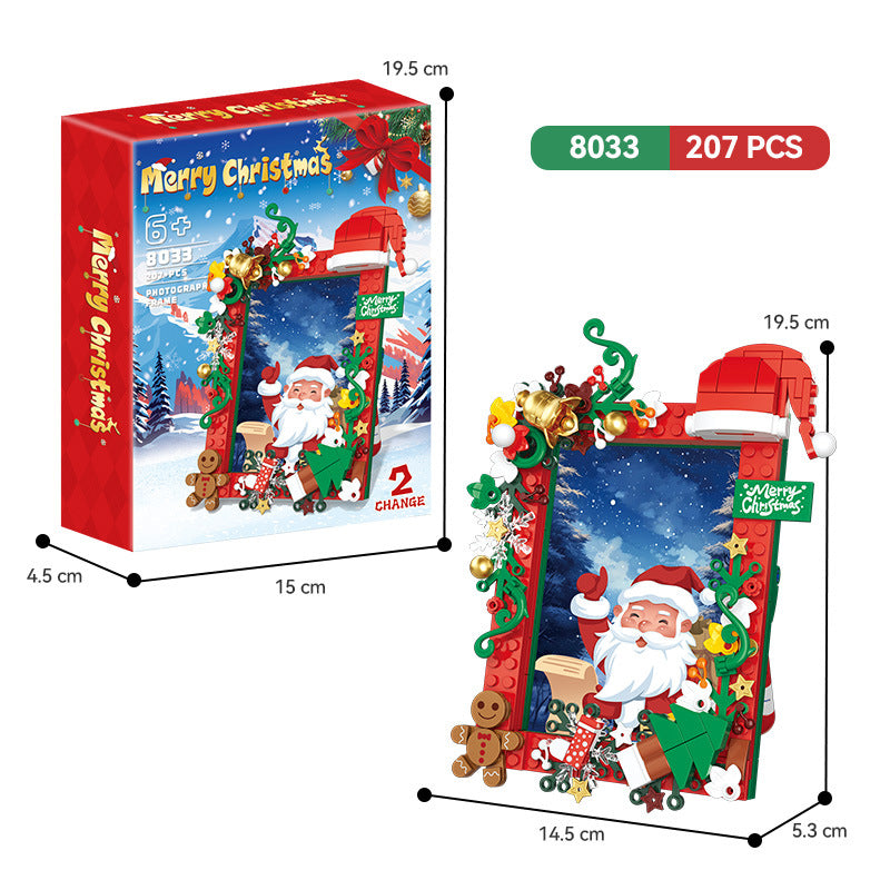Customizable Santa Birthday Building Block Photo Frame - Compatible with Lego Small Bricks, Must-have for Holiday Decor