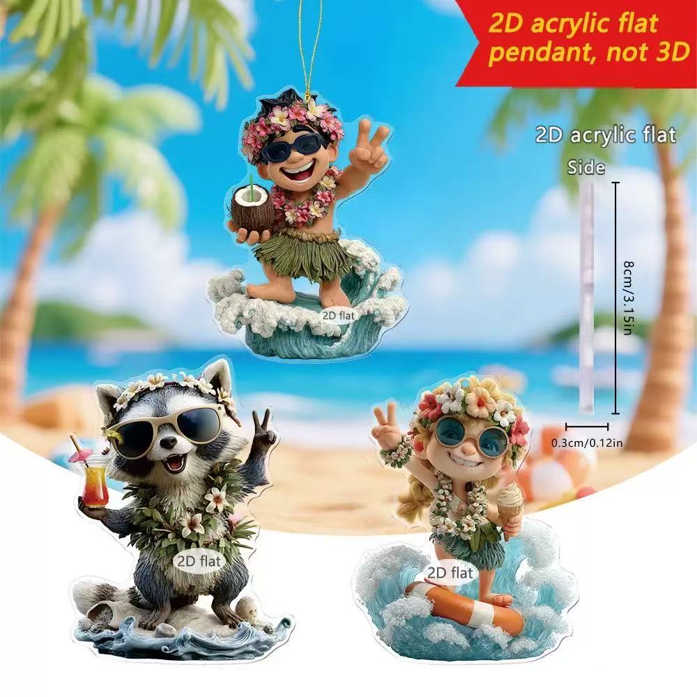 [DFC]3-pieces Set Of Summer Carnival Small Animal Pattern Bedroom Balcony Wall Stickers 2D Flat Acrylic Decorative Small Hanging Pieces