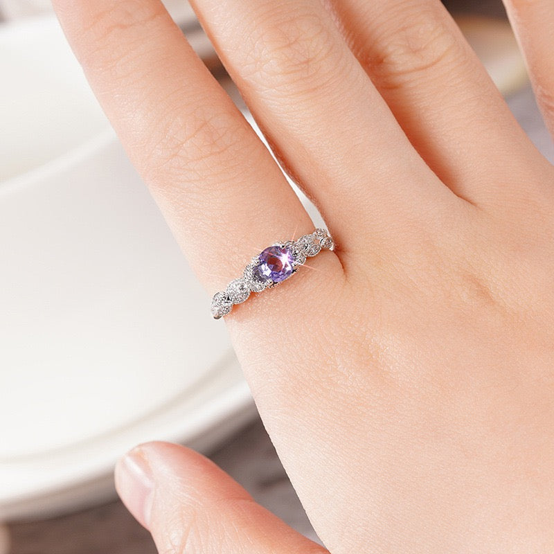 [DFC]A Light Luxury Purple Ring For Women, A Simple And Fashionable European And American Ring, Red Gift Box Set