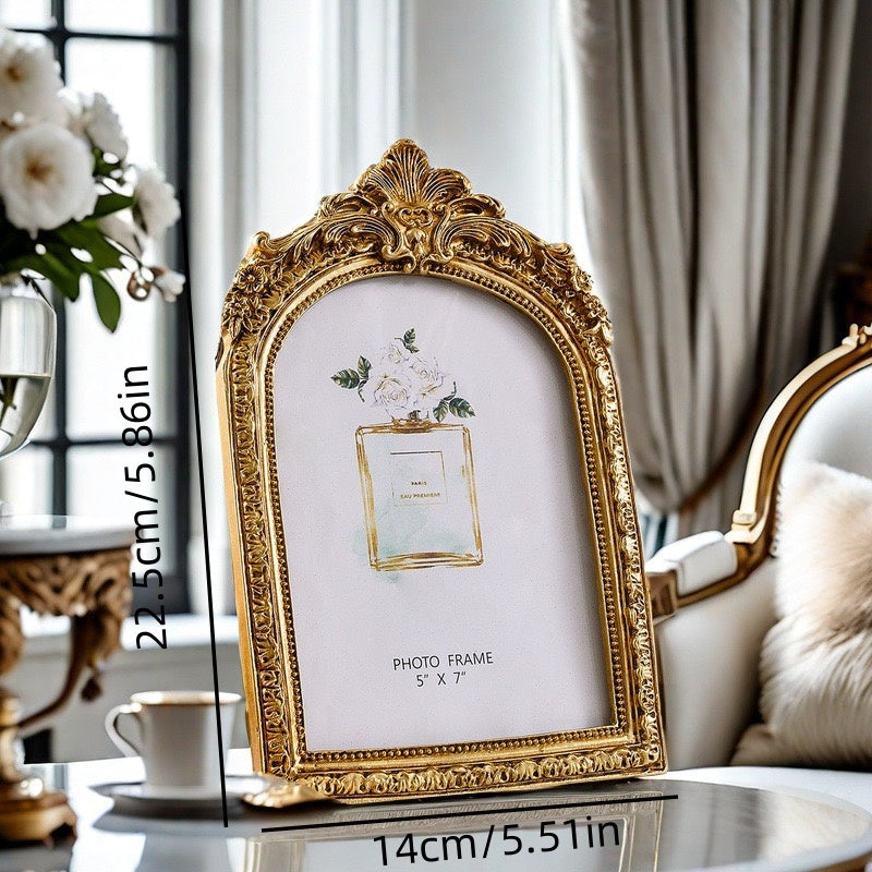 Exquisite Vintage Golden Resin Picture Frame, Photo Frame - Intricate Baroque Style, Tabletop & Wall Hanging Display, Elegant Wedding Picture Frame Decor, Perfect For Wedding, Anniversary, And Special Occasion Photos, Beautiful Home Decor,weight 450g