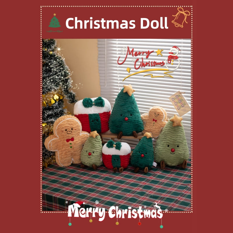 [DFC] A festive plush set featuring a Christmas Tree Pillow and a Gingerbread Man doll. These soft stuffed toys serve as both a charming Christmas decoration and a perfect gift for children