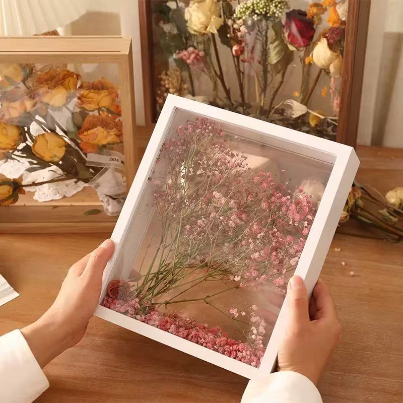 [DFC]10-inch Double-sided Transparent Hollow Dried Flower Photo Frame, Diy Preserved Flower Rose Photo Frame And Picture Frame Display Stand Valentine's Day And Thanksgiving Gifts