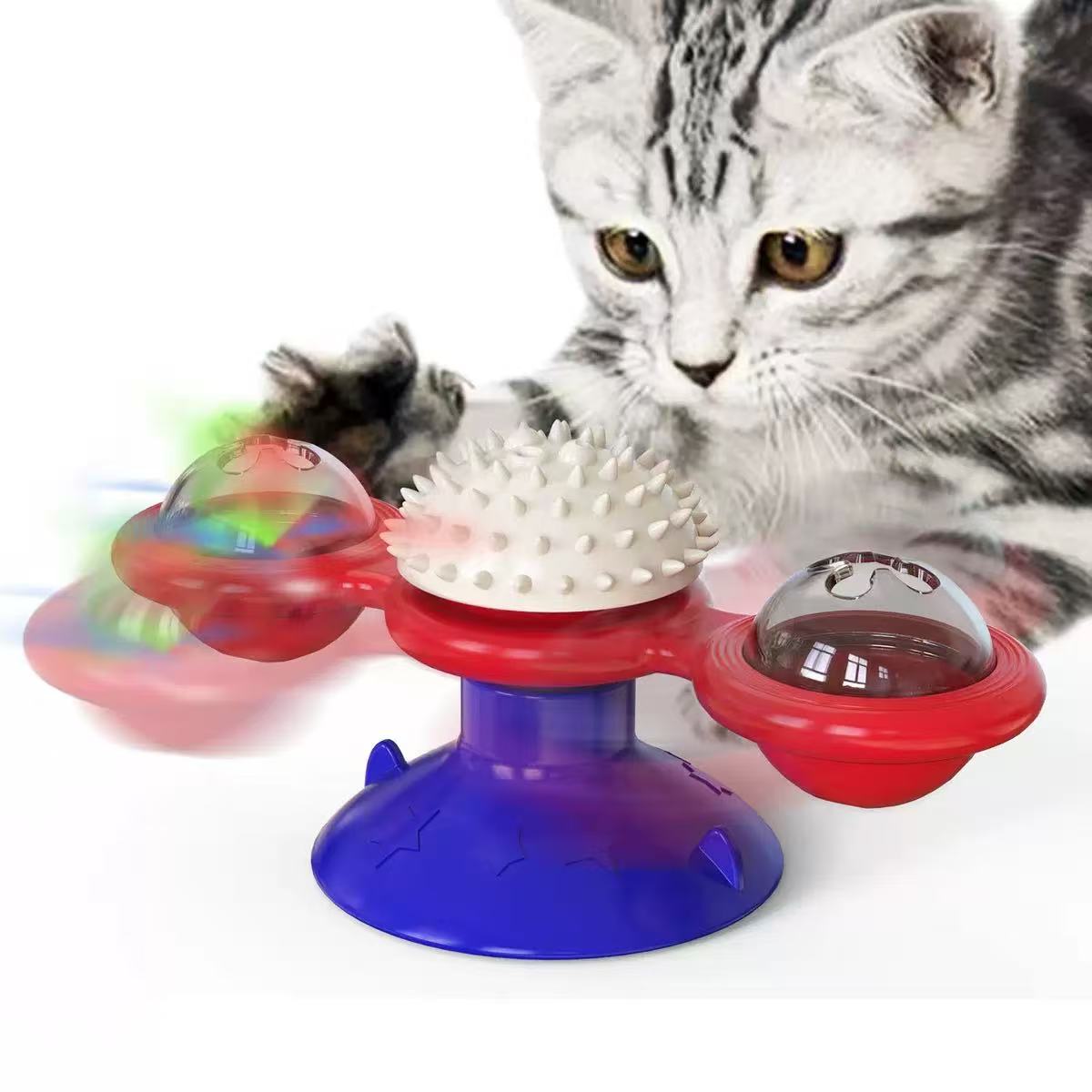 [DFC] Windmill Spin, Cat Toy Wheel, Cat Teasing, Scratching, Fur Rubbing Device, Cat Brush, Pet Supplies, Luminous Ball Turntable