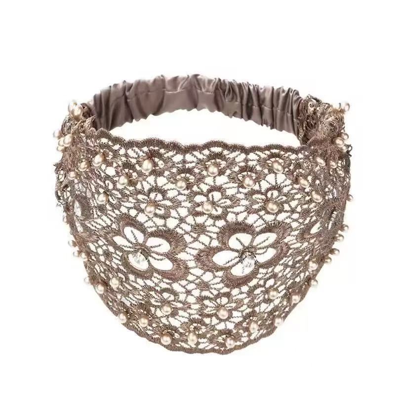 [DFC]New Fashionable Wide-edge Headband With Plum Blossom Cutouts, Beaded Headband To Press Hair And Cover White Hair, Ladies' Headband