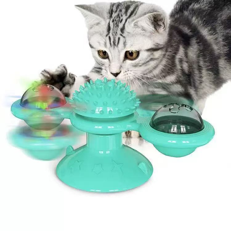 [DFC] Windmill Spin, Cat Toy Wheel, Cat Teasing, Scratching, Fur Rubbing Device, Cat Brush, Pet Supplies, Luminous Ball Turntable
