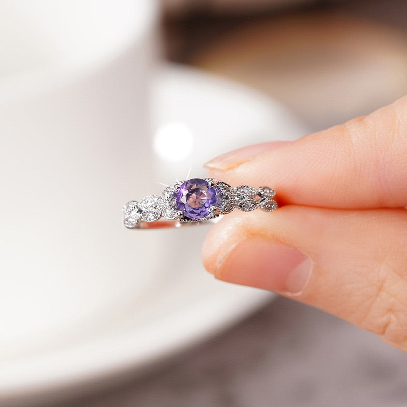 [DFC]A Light Luxury Purple Ring For Women, A Simple And Fashionable European And American Ring, Red Gift Box Set
