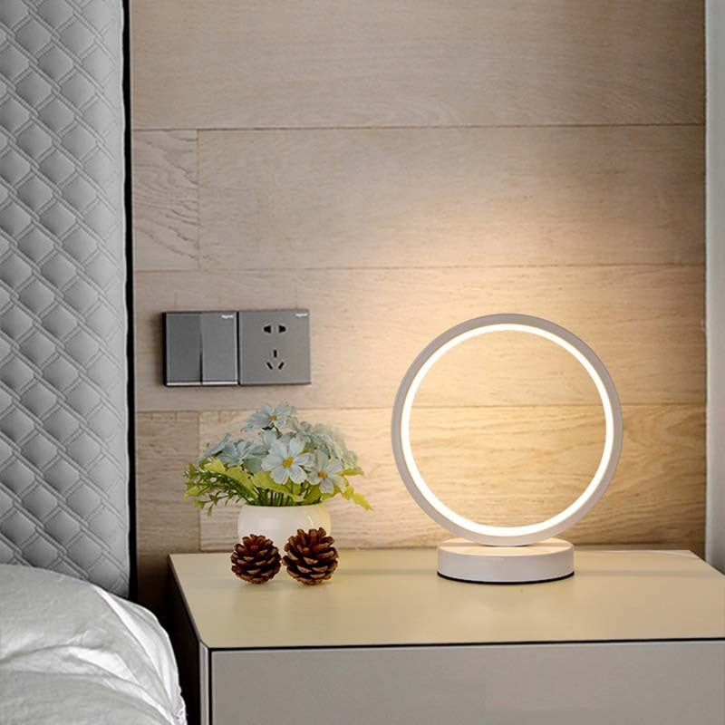 Simple And Retro Ins Plug-in LED Bedside Lamp, Night Light, Bedroom Desktop Lamp, Circle Table Lamp, Three-color Adjustable Light Table Lamp，Weight 450g
