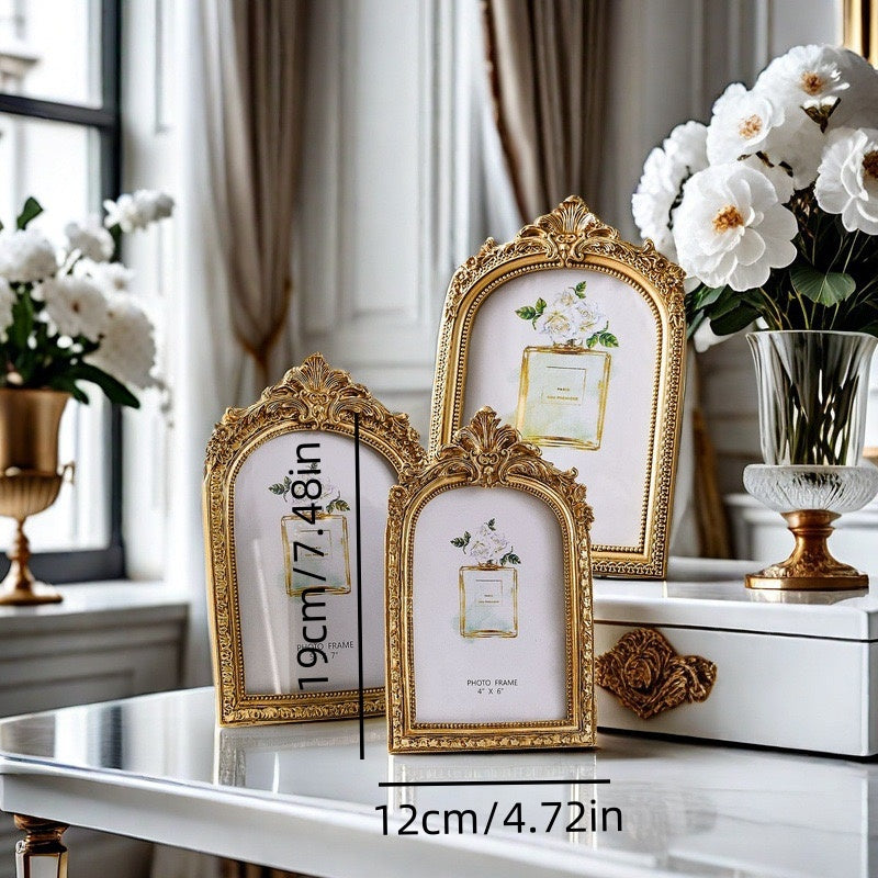 Exquisite Vintage Golden Resin Picture Frame, Photo Frame - Intricate Baroque Style, Tabletop & Wall Hanging Display, Elegant Wedding Picture Frame Decor, Perfect For Wedding, Anniversary, And Special Occasion Photos, Beautiful Home Decor,weight 450g