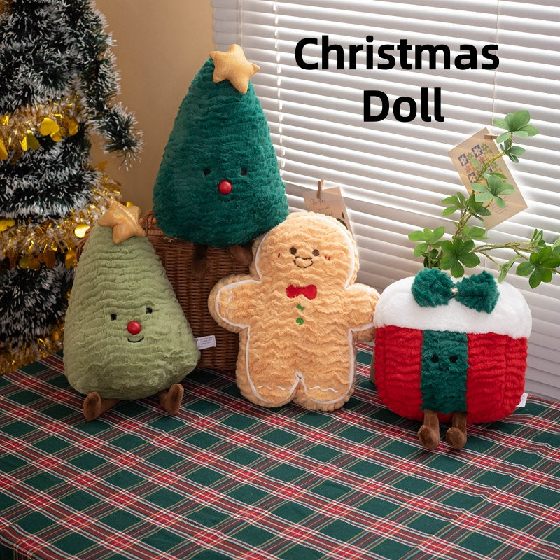 [DFC] A festive plush set featuring a Christmas Tree Pillow and a Gingerbread Man doll. These soft stuffed toys serve as both a charming Christmas decoration and a perfect gift for children