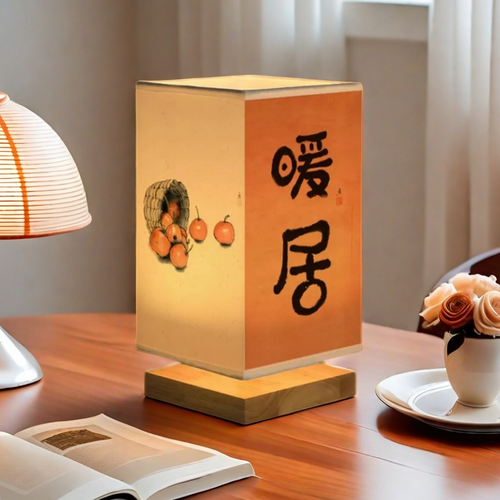 Japanese-style table lamp, Chinese-style night light, bedside table lamp, bedroom desk night light, retro and simple ancient-style night light, adjustable three-color light source table lamp, outdoor camping lamp weight 600g