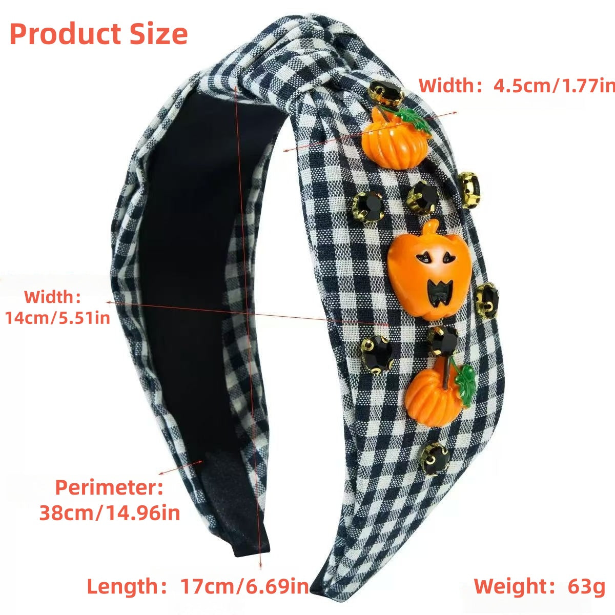 [DFC]New Halloween Hair Band, Grid Fabric Knot With Drill Bit, Pumpkin Ghost Accessory, Girls' Halloween Festival Hair Accessory
