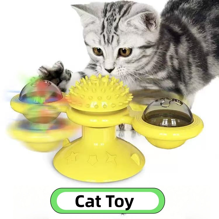 [DFC] Windmill Spin, Cat Toy Wheel, Cat Teasing, Scratching, Fur Rubbing Device, Cat Brush, Pet Supplies, Luminous Ball Turntable