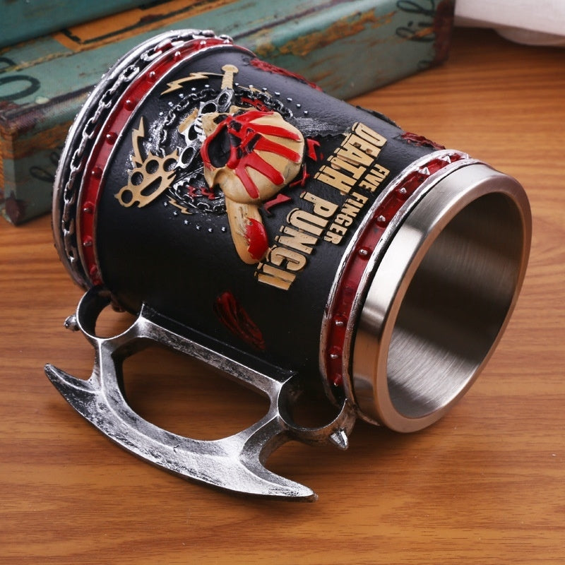 Halloween Skull Resin Mug with Stainless Steel Liner - 2-in-1 Beer & Coffee Creative Funny Cup