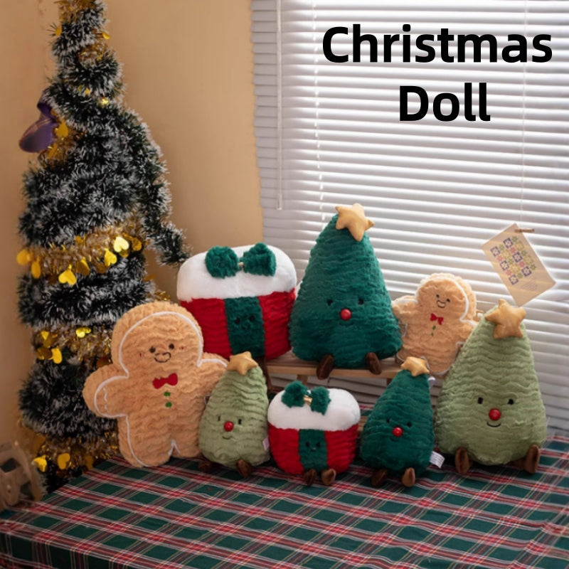 [DFC] A festive plush set featuring a Christmas Tree Pillow and a Gingerbread Man doll. These soft stuffed toys serve as both a charming Christmas decoration and a perfect gift for children