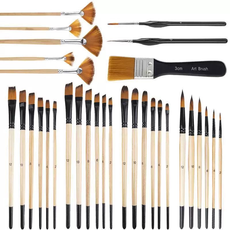 [DFC]A 32-piece Set Of Multi-functional Combination Nylon Wooden Board Brushes For Student Art Painting, Oil Painting And Outlining