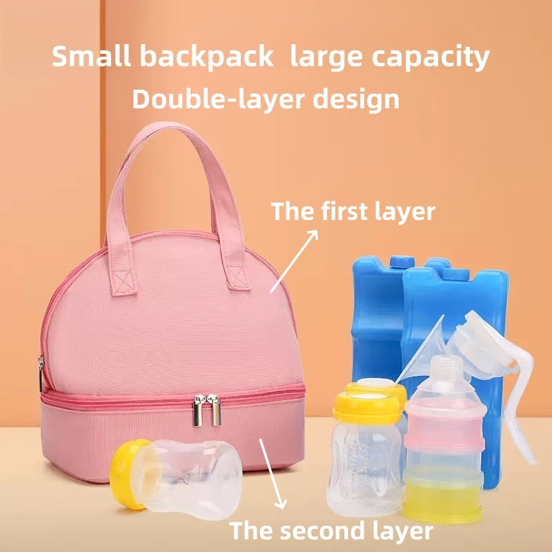 [DFC]Stylish Lightweight Mommy Diaper Bag, Dual-Layer Insulated Breast Milk Storage Cooler & Multi-Function Baby Carrier Backpack
