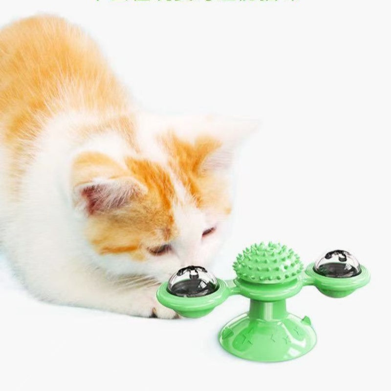 [DFC] Windmill Spin, Cat Toy Wheel, Cat Teasing, Scratching, Fur Rubbing Device, Cat Brush, Pet Supplies, Luminous Ball Turntable