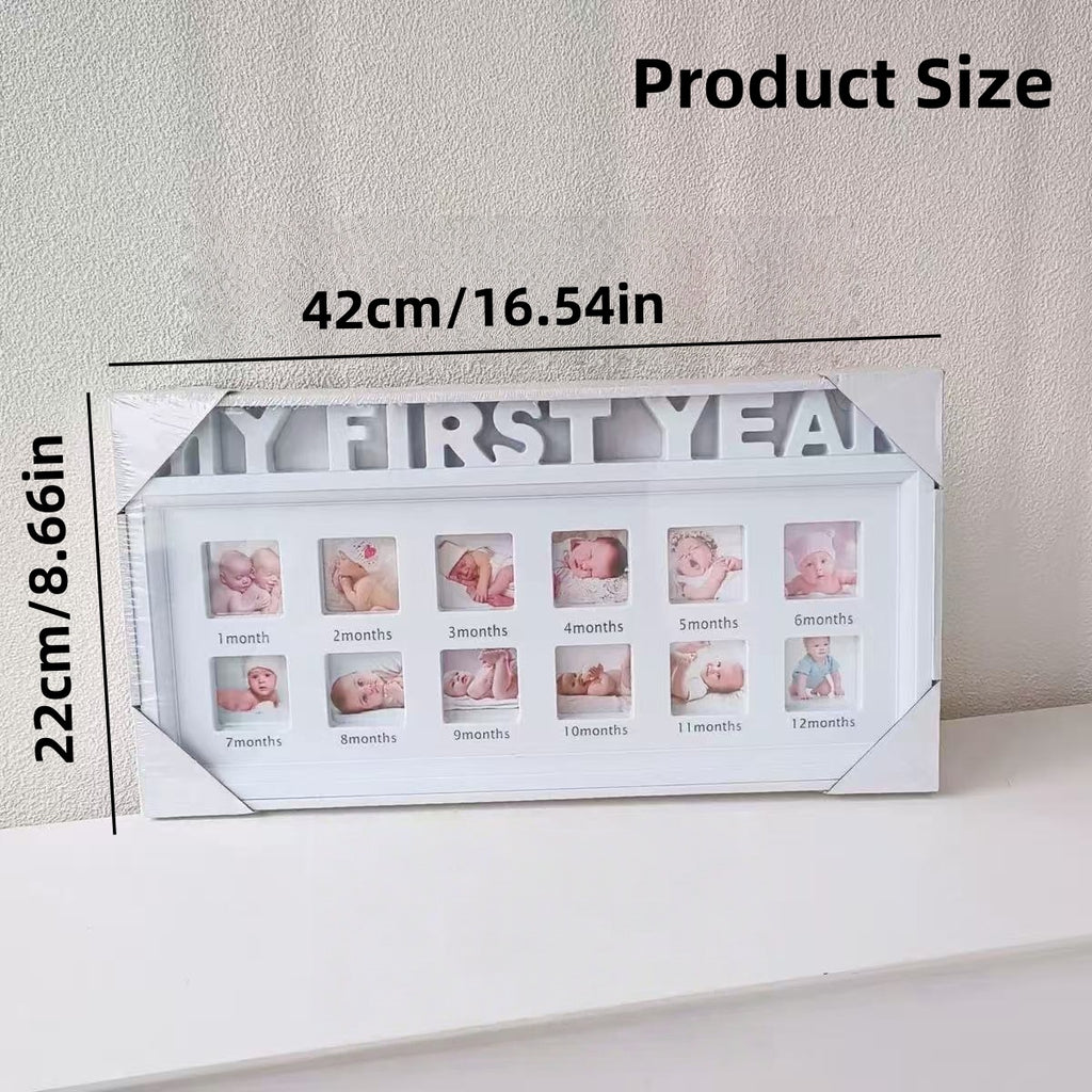 [DFC] Baby And Children's Growth ID Photo Commemorative Photo Frame, Wall-mounted Display Photo Frame, Plastic Letter First Birthday Photo Frame, Crown Design