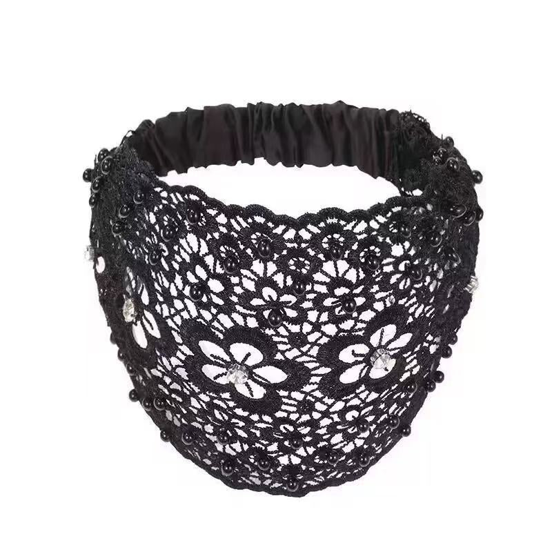 [DFC]New Fashionable Wide-edge Headband With Plum Blossom Cutouts, Beaded Headband To Press Hair And Cover White Hair, Ladies' Headband