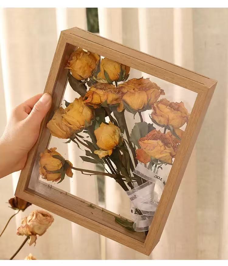 [DFC]10-inch Double-sided Transparent Hollow Dried Flower Photo Frame, Diy Preserved Flower Rose Photo Frame And Picture Frame Display Stand Valentine's Day And Thanksgiving Gifts