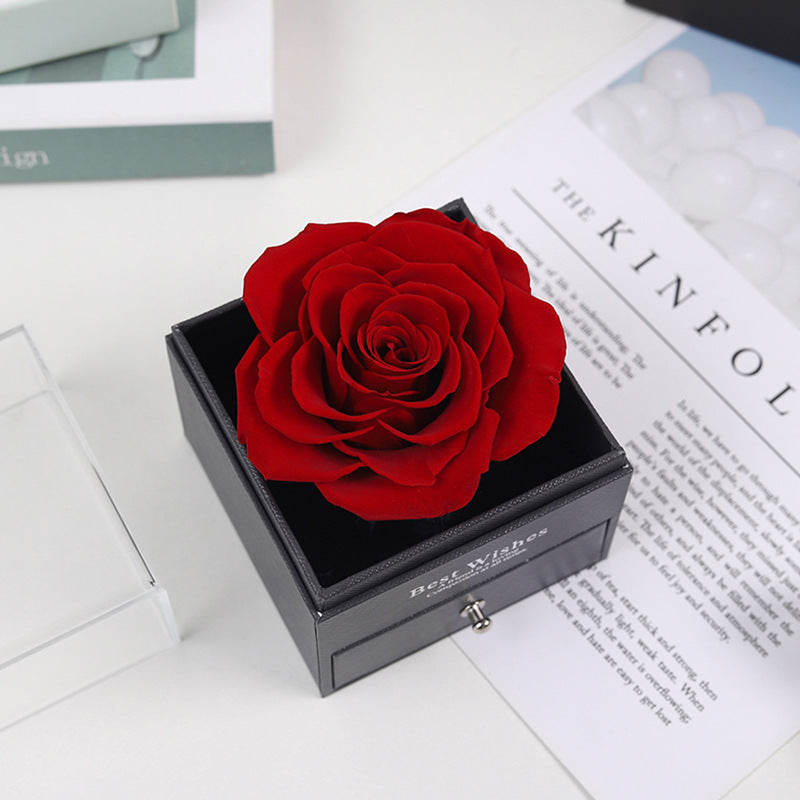 Single Acrylic Preserved Flower Jewelry Box - Real Rose Necklace Gift Box, Full of Surprise for Girlfriend's Birthday