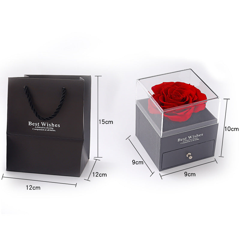 Single Acrylic Preserved Flower Jewelry Box - Real Rose Necklace Gift Box, Full of Surprise for Girlfriend's Birthday