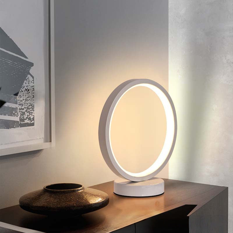 Simple And Retro Ins Plug-in LED Bedside Lamp, Night Light, Bedroom Desktop Lamp, Circle Table Lamp, Three-color Adjustable Light Table Lamp，Weight 450g