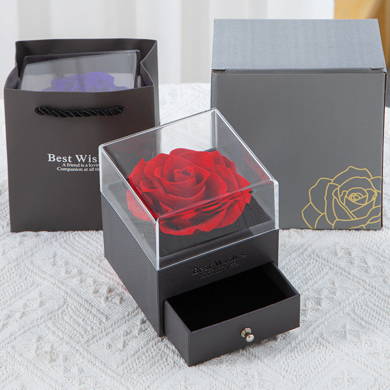 Single Acrylic Preserved Flower Jewelry Box - Real Rose Necklace Gift Box, Full of Surprise for Girlfriend's Birthday