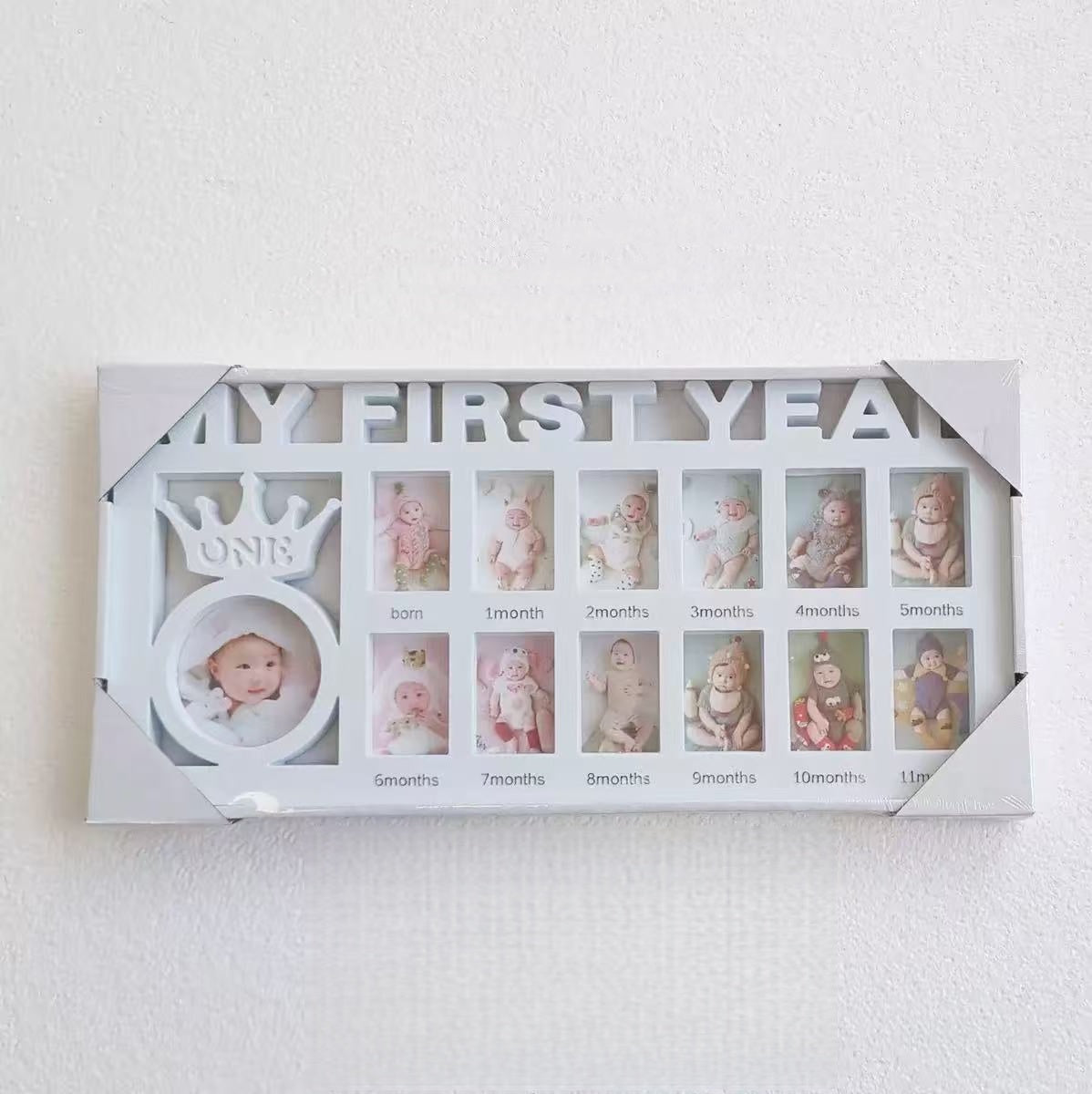 [DFC] Baby And Children's Growth ID Photo Commemorative Photo Frame, Wall-mounted Display Photo Frame, Plastic Letter First Birthday Photo Frame, Crown Design