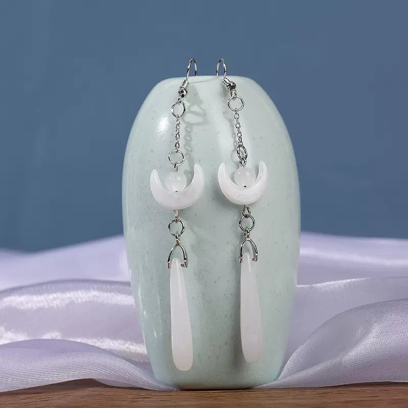 [DFC] Imitation jade drop beaded earrings, Chinese-style earrings, retro water drop tassel earrings, simple accessories, round geometric earrings
