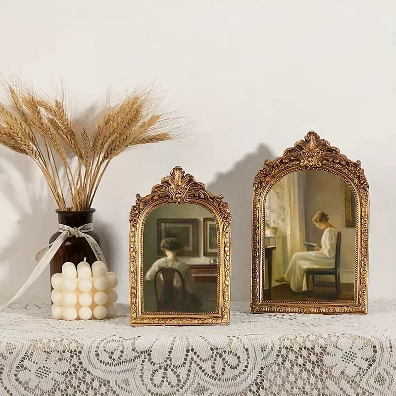 Exquisite Vintage Golden Resin Picture Frame, Photo Frame - Intricate Baroque Style, Tabletop & Wall Hanging Display, Elegant Wedding Picture Frame Decor, Perfect For Wedding, Anniversary, And Special Occasion Photos, Beautiful Home Decor,weight 450g