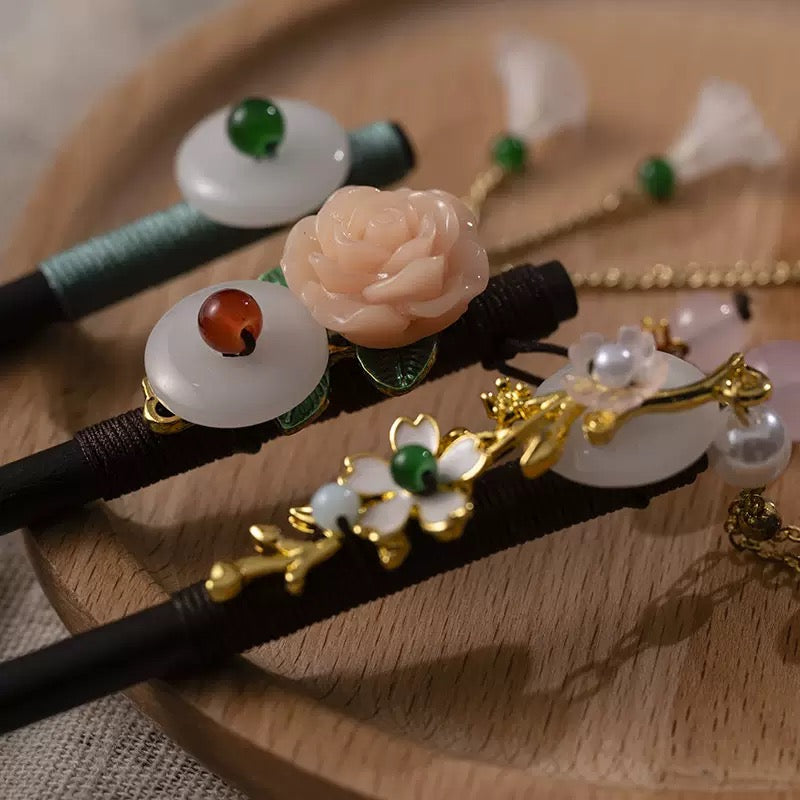 [DFC] Ancient-style Hairpins, Tassels, Wooden Hairpins, Imitation Ebony Headwear, Updo Hair,Valentine's Day And Halloween Gifts