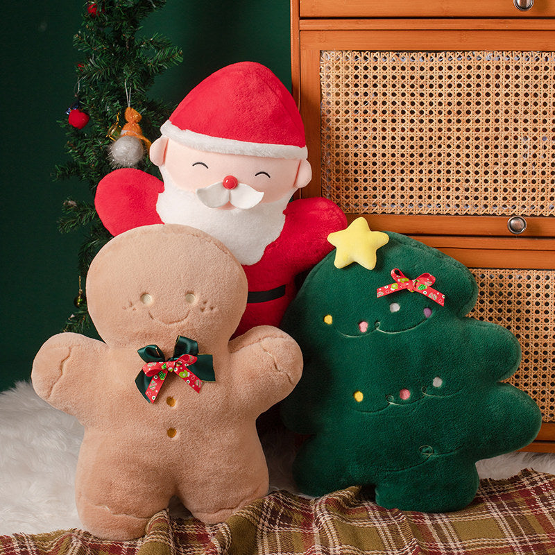 [DFC] A festive plush set featuring a Christmas Tree Pillow and a Gingerbread Man doll. These soft stuffed toys serve as both a charming Christmas decoration and a perfect gift for children