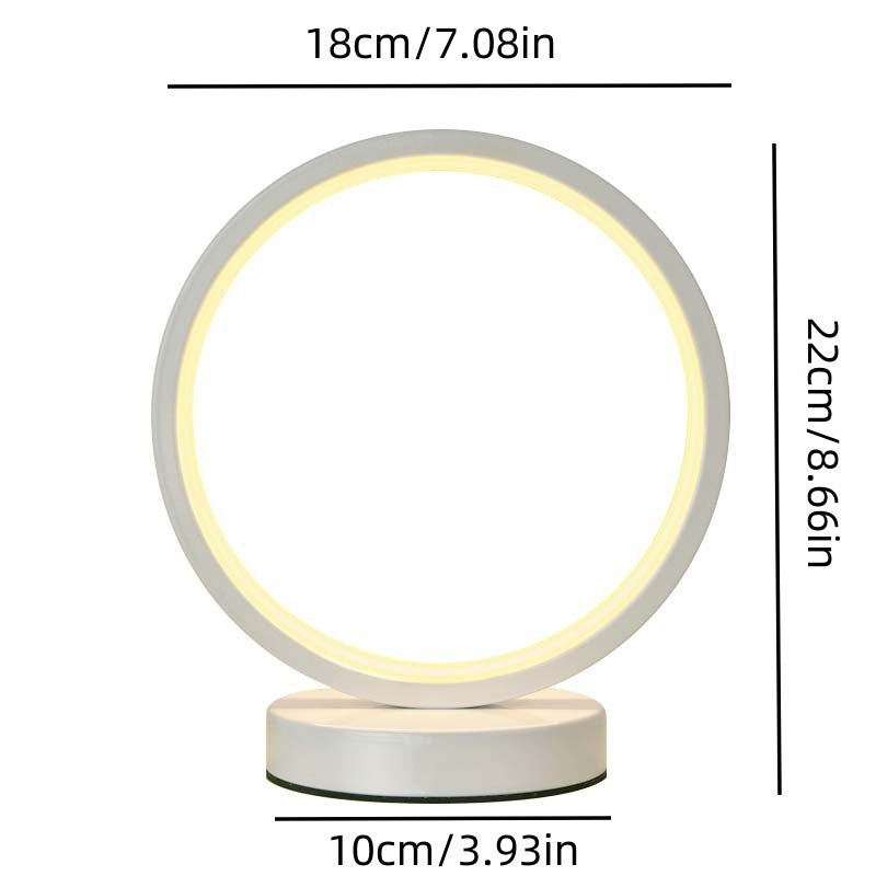 Simple And Retro Ins Plug-in LED Bedside Lamp, Night Light, Bedroom Desktop Lamp, Circle Table Lamp, Three-color Adjustable Light Table Lamp，Weight 450g