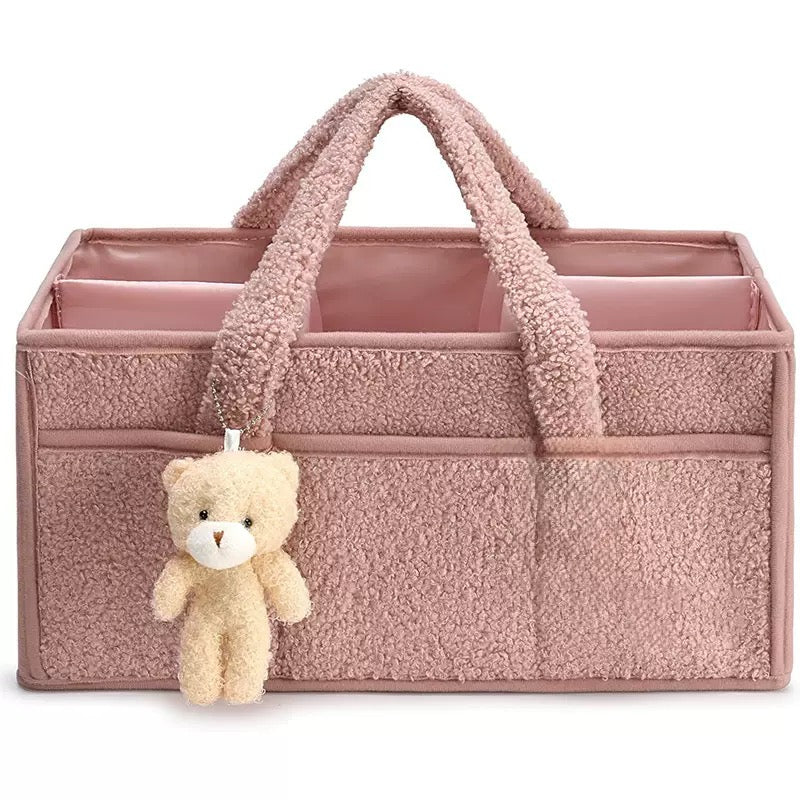Plush baby bag, diaper storage bag, diaper pad storage bag, large capacity travel mommy bag, cute little bear mother and baby storage bag,weight 450g