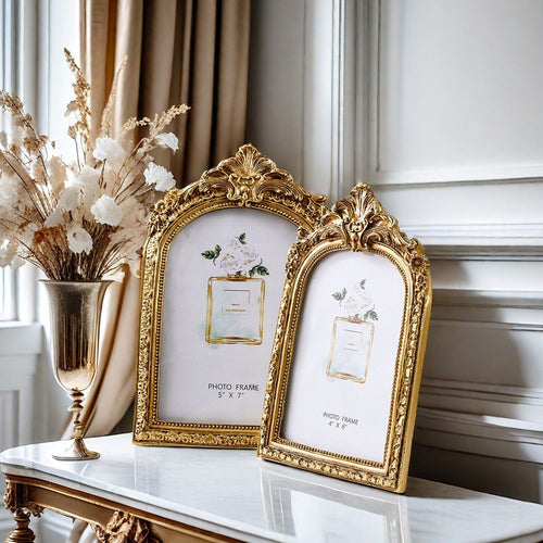 Exquisite Vintage Golden Resin Picture Frame, Photo Frame - Intricate Baroque Style, Tabletop & Wall Hanging Display, Elegant Wedding Picture Frame Decor, Perfect For Wedding, Anniversary, And Special Occasion Photos, Beautiful Home Decor,weight 450g