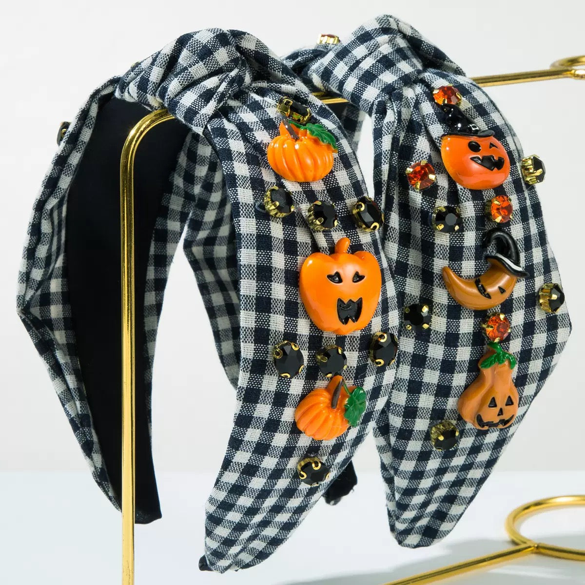 [DFC]New Halloween Hair Band, Grid Fabric Knot With Drill Bit, Pumpkin Ghost Accessory, Girls' Halloween Festival Hair Accessory