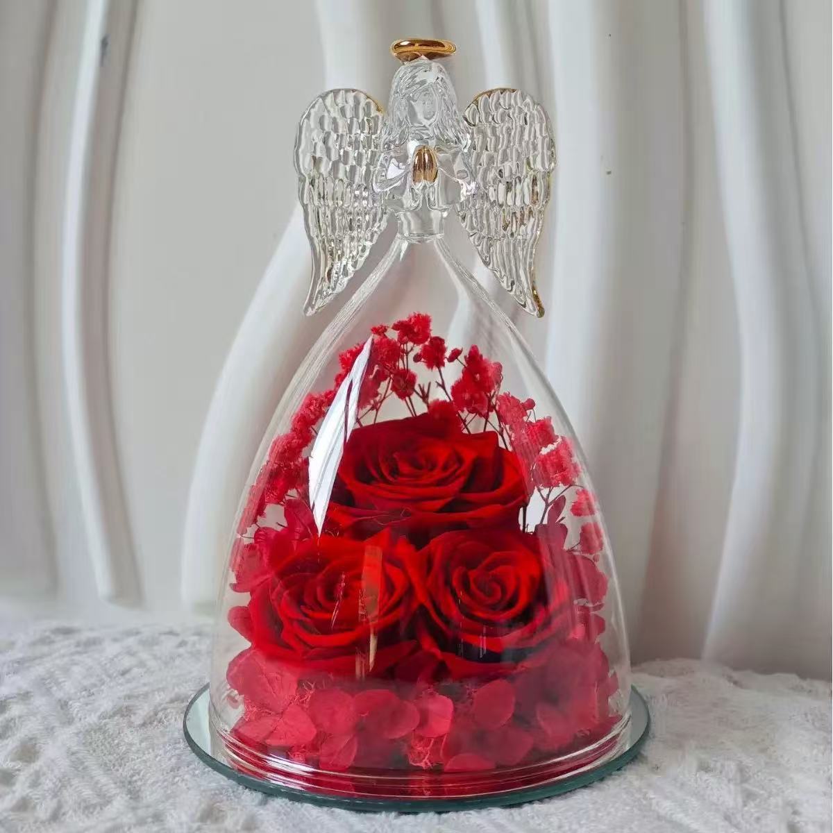 [DFC] Glass-covered Eternal Flower Archangel Eternal Rose Valentine's Day Gift, Real Flower Decoration, Romantic Gift For Girls