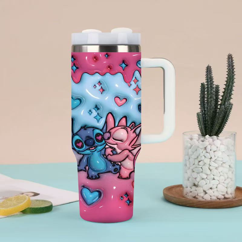 [DFC]40oz Handle Cup With Bag For Storage, Water Cup With Straw, Large-capacity Car Cup, Stainless Steel Insulated Cup, Water Cup