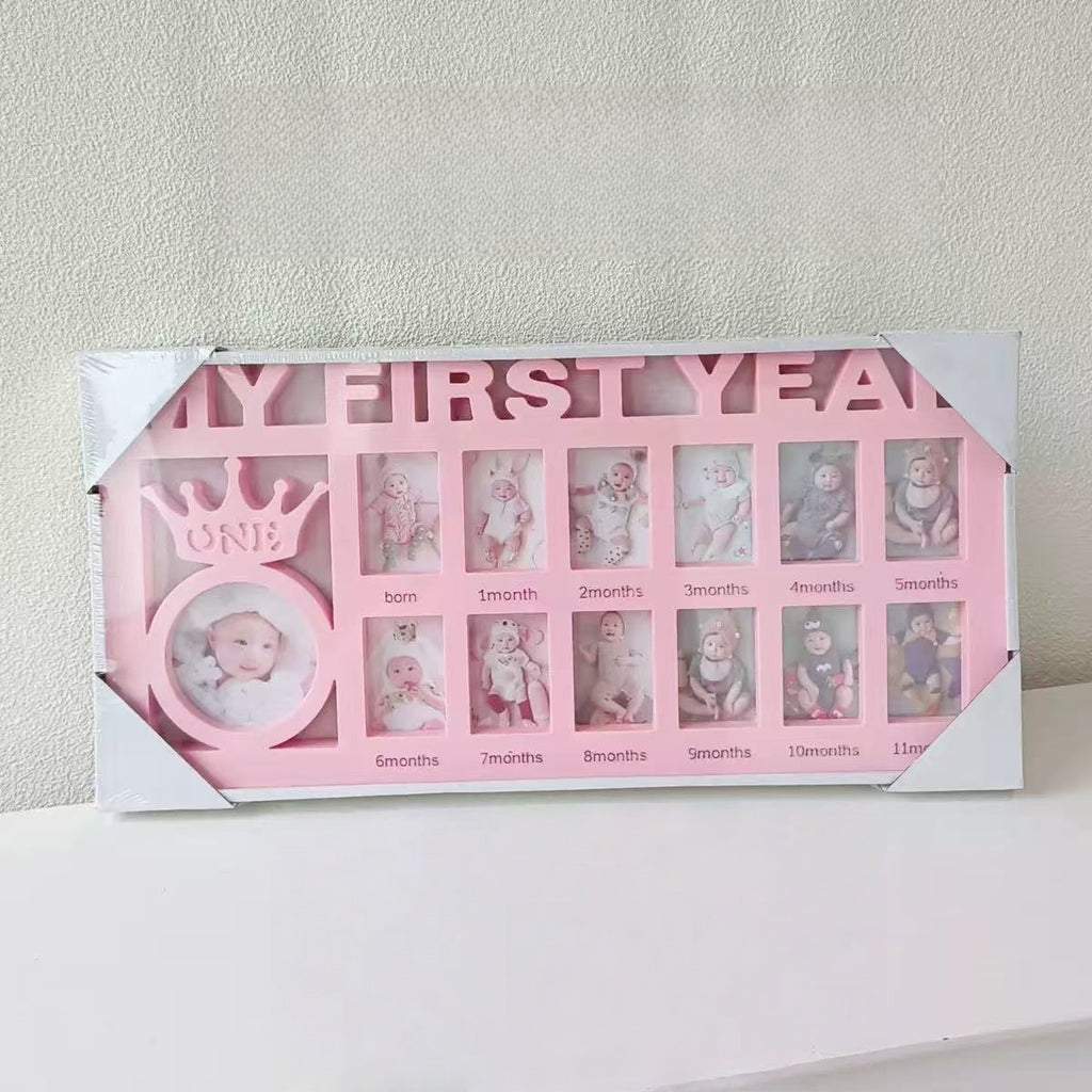 [DFC] Baby And Children's Growth ID Photo Commemorative Photo Frame, Wall-mounted Display Photo Frame, Plastic Letter First Birthday Photo Frame, Crown Design