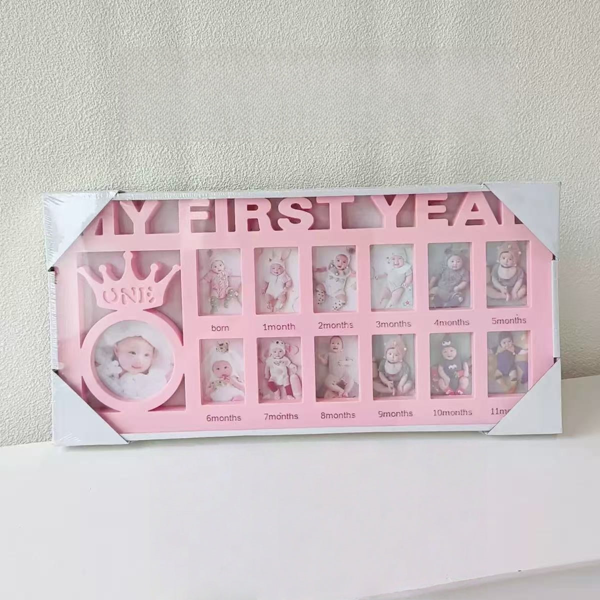 [DFC] Baby And Children's Growth ID Photo Commemorative Photo Frame, Wall-mounted Display Photo Frame, Plastic Letter First Birthday Photo Frame, Crown Design