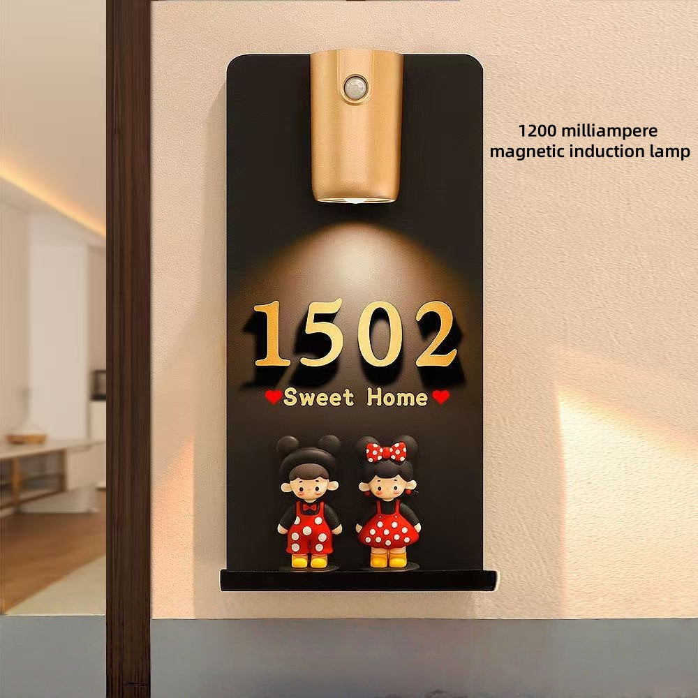[DFC] Customize House Number Plate, Entrance House Number Plate, No Need For Drilling, Illuminated House Number Plate, New Home Moving Ceremony,  New Home Gift, Three-color Adjustable Magnetic Induction Lamp