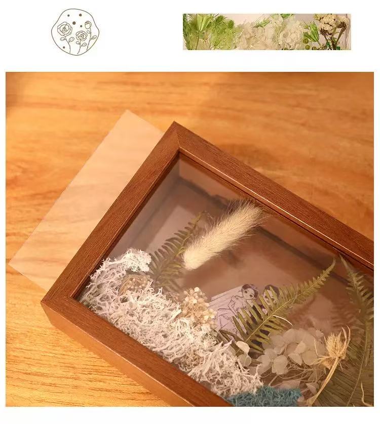 [DFC]10-inch Double-sided Transparent Hollow Dried Flower Photo Frame, Diy Preserved Flower Rose Photo Frame And Picture Frame Display Stand Valentine's Day And Thanksgiving Gifts